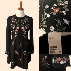 NWT H&M Embroidered Floral Long Sleeve Dress Sz Small
